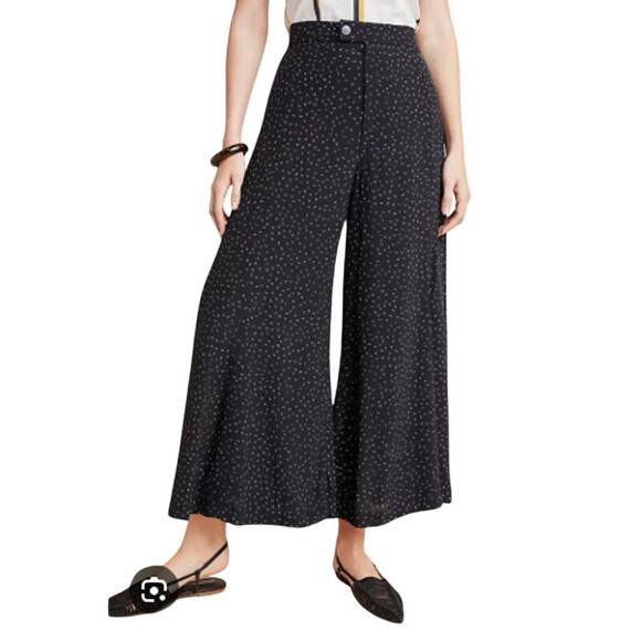 Anthropologie Skirted Wide-Leg Pants 12 Black Floral Flowy Boho Preppy Elegant - Picture 1 of 11